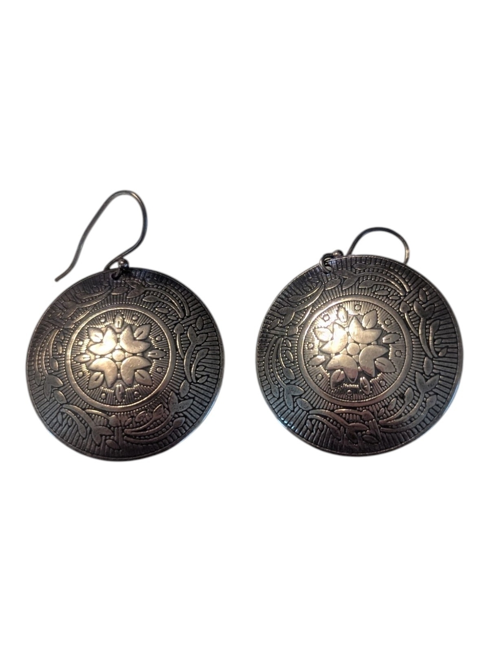 VTG Boho 925 CHATEAU D'ARGENT Sterling Silver Floral Round Disc Pierced Earrings